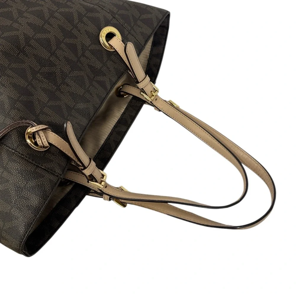 Michael Kors Jet Set Signature East West Brown Monogram Shoulder Bag Tote Purse - Picture 13 of 16